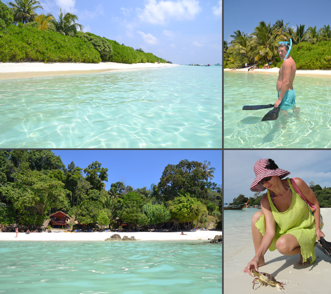Фото 32. Сравниваем отдых на Мальдивах и на островах Таиланда. Справа вверху – Тодду, остальные кадры – Ко Липе.