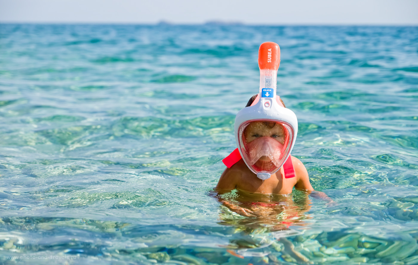 Фото 36. Маска «EASYBREATH» для снорклинга. Маленькие дети могут дышать одновременно и носом, и ртом. Рекомендации, что взять для отдыха на море. 1/2700, 2.8, 200, +0.67, 55.