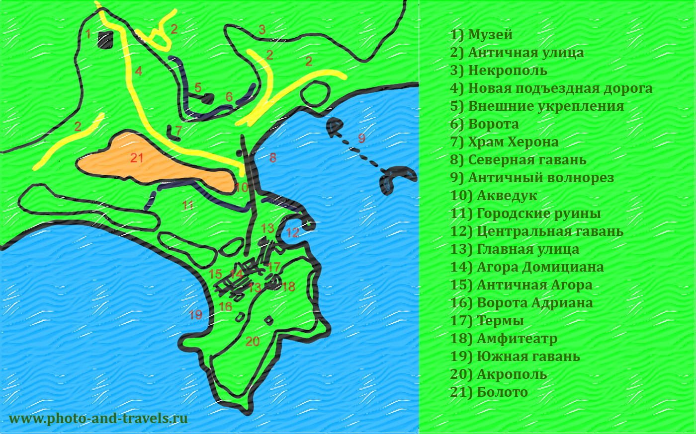 24. Схема расположения объектов на территории археологического комплекса Фазелис.