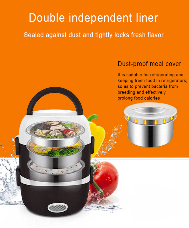 6. В мини-рисоварке «DMWD Mini Rice Cooker» можно готовить сразу 3 блюда. В комплекте идут 3 кастрюли из нержавеющей стали и две пластиковые крышки.