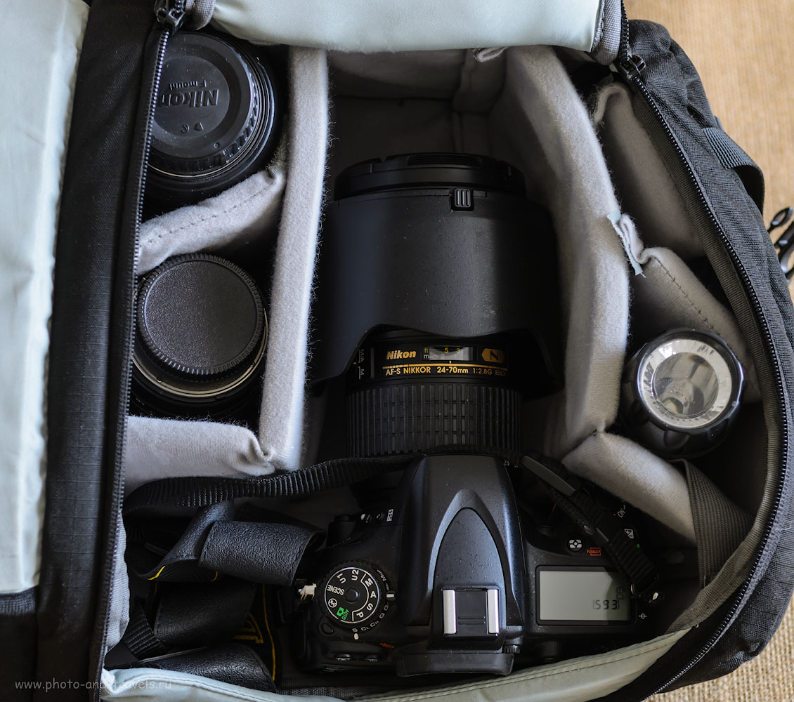 Фотография 11. Использование фоторюкзака для хранения полнокадрового фотоаппарата Nikon D610 и набора объективов к нему.